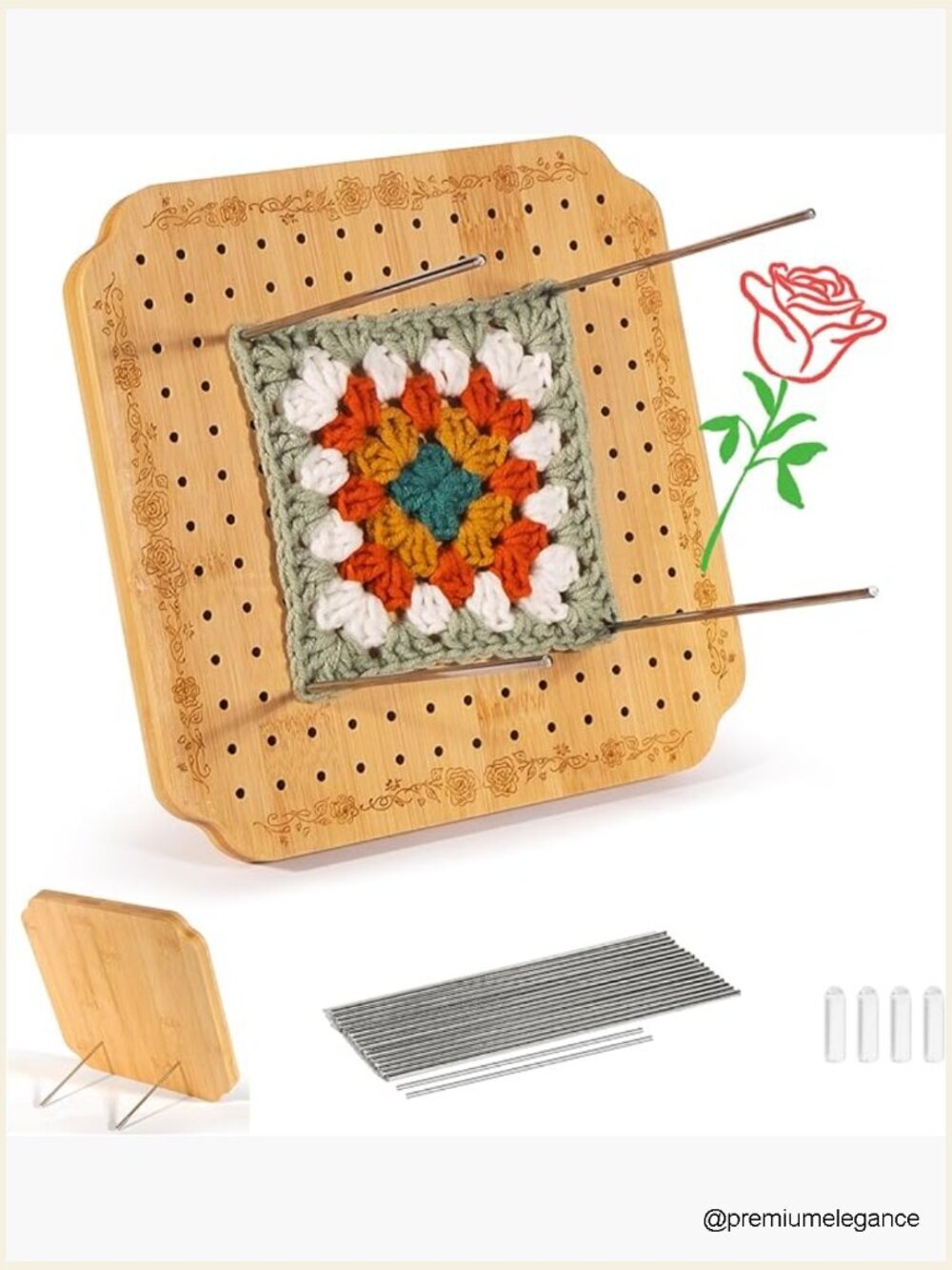 7.6" Bamboo Crochet Blocking Board with 20 Pegs Granny Square